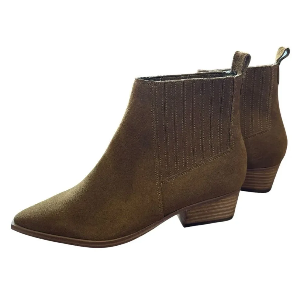 Revolve Marc Fisher Yarita Suede Leather Western Ankle Boot Bootie, Natural NWOT